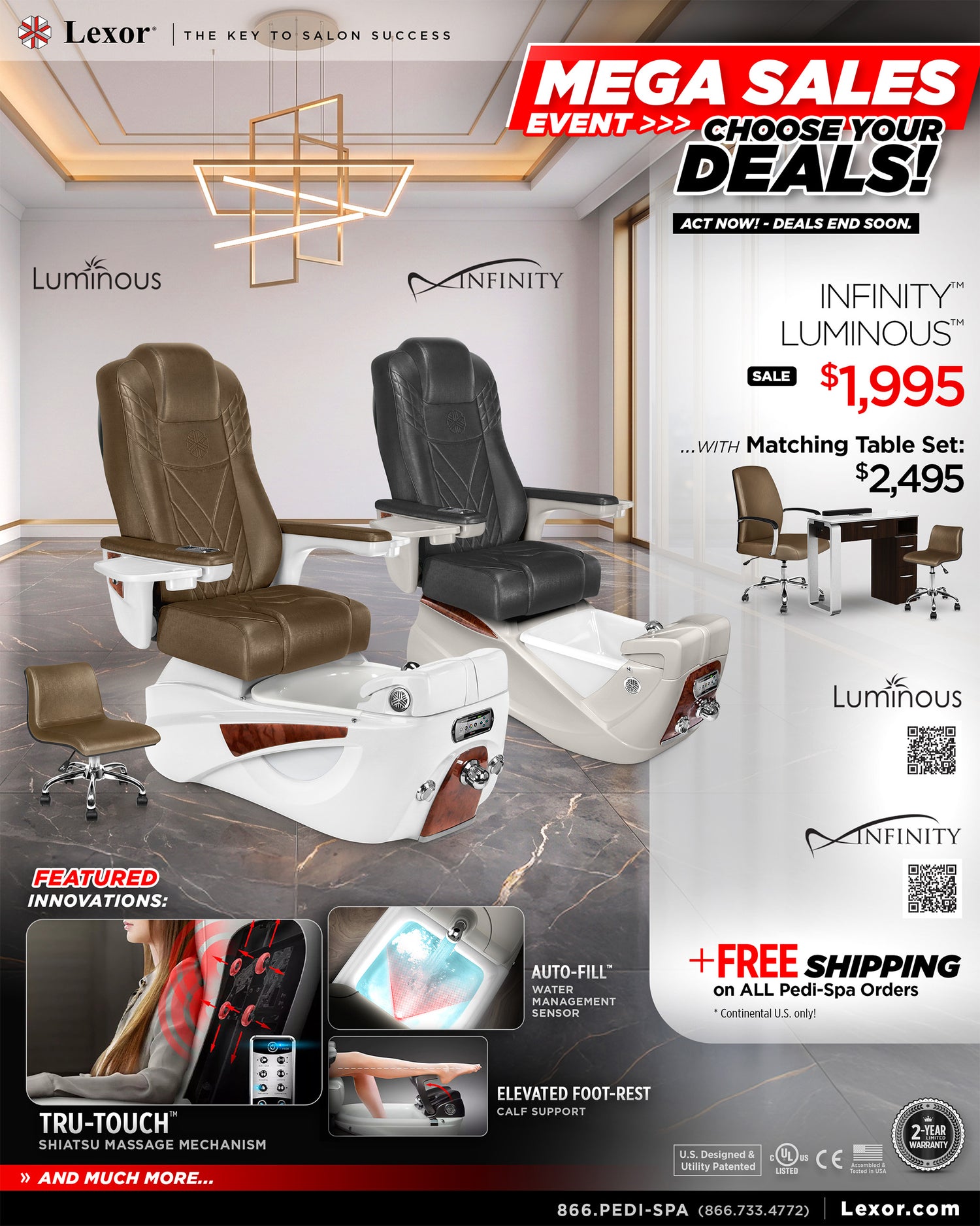 Luminous and Infinity Pedicure Chairs - Lexor Mega Sales Event