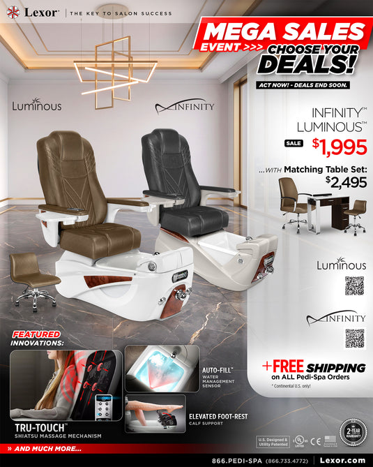 Luminous and Infinity Pedicure Chairs - Lexor Mega Sales Event