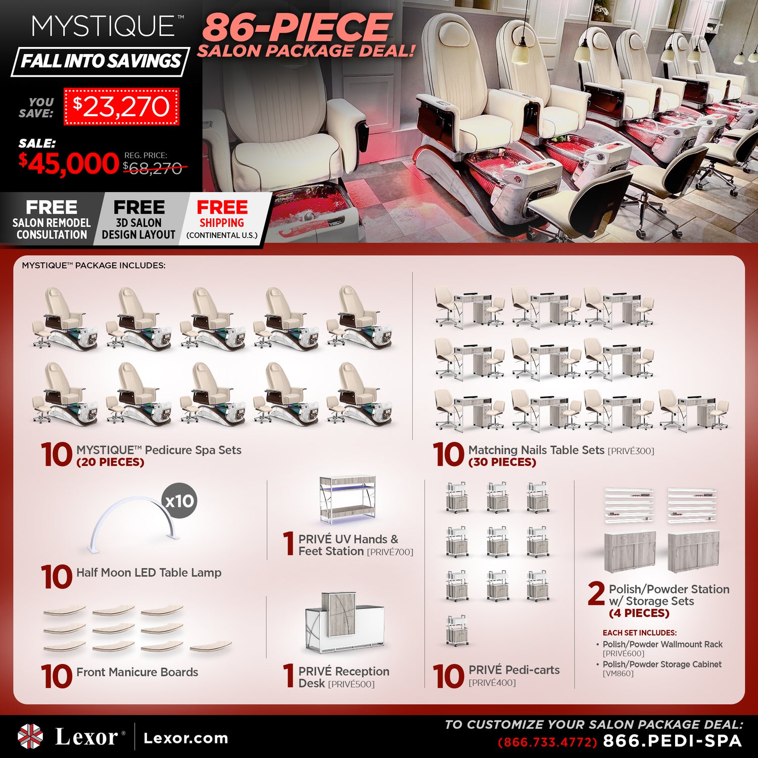 86-piece Mystique Pedicure Chair Package For Summer Promotion With Lexor