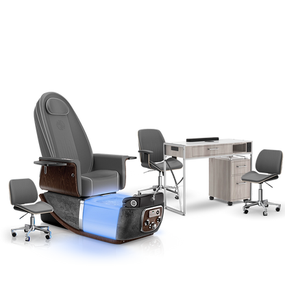 Graphite-Black Moonstone-Hazel Lexor PRIVÉ ONE Pedicure Chair and Matching PRIVÉ Nail Table Set