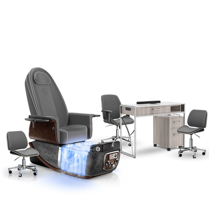 Graphite-Black Moonstone-Hazel Lexor PRIVÉ ONE Pedicure Chair with Thera-Mist and Matching PRIVÉ Nail Table Set