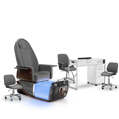 Graphite-Black Moonstone-White Lexor PRIVÉ ONE Pedicure Chair and Matching PRIVÉ Nail Table Set