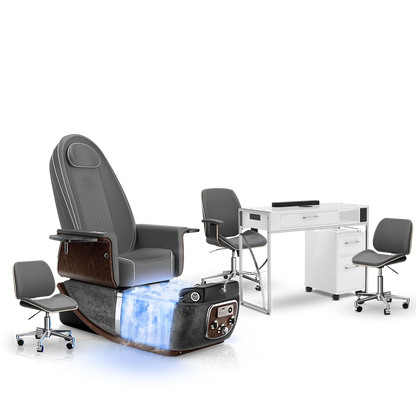 Graphite-Black Moonstone-White Lexor PRIVÉ ONE Pedicure Chair with Thera-Mist and Matching PRIVÉ Nail Table Set
