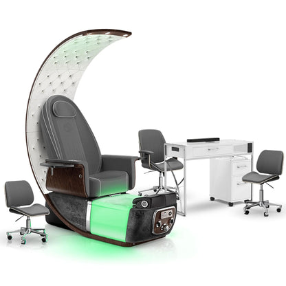 Graphite-Black Moonstone-White Lexor PRIVÉ Lounge Pedicure Chair and Matching PRIVÉ Nail Table Set