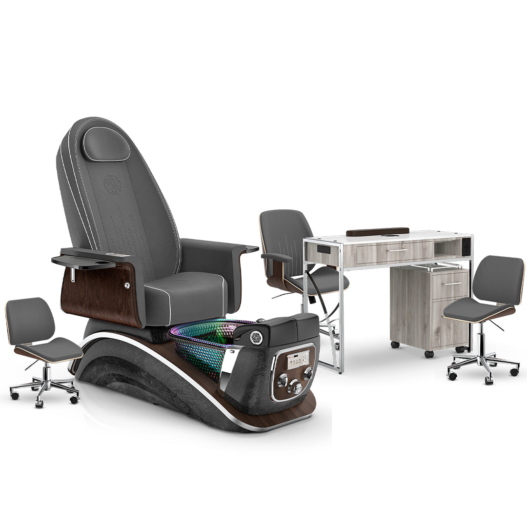 Graphite-Black Moonstone-Hazel Lexor Mystique Pedicure Chair and Matching Nail Table Set