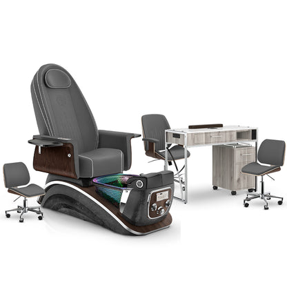 Graphite-Black Moonstone-Hazel Lexor Mystique Pedicure Chair and Matching Nail Table Set