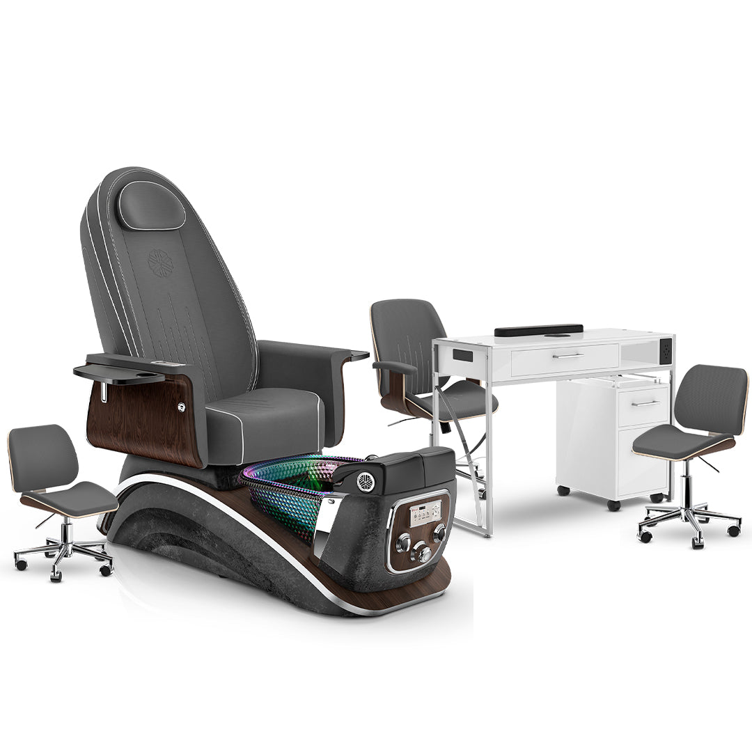 Graphite-Black Moonstone-White Lexor Mystique Pedicure Chair and Matching Nail Table Set