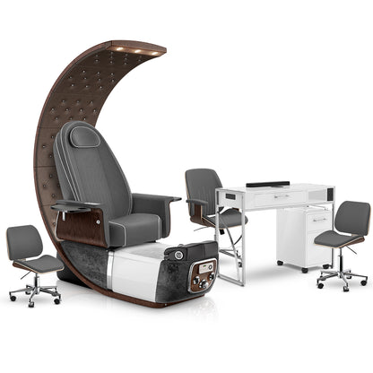 Graphite-Black Moonstone-White Lexor PRIVÉ Lounge Pedicure Chair and Matching PRIVÉ Nail Table Set