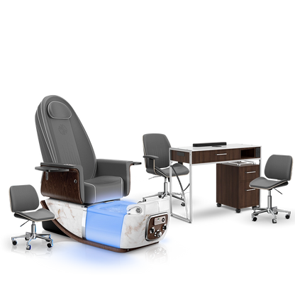 Graphite-White Moonstone-Dark Walnut Lexor PRIVÉ ONE Pedicure Chair and Matching PRIVÉ Nail Table Set