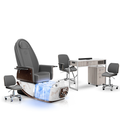 Graphite-White Moonstone-Hazel Lexor PRIVÉ ONE Pedicure Chair with Thera-Mist and Matching PRIVÉ Nail Table Set