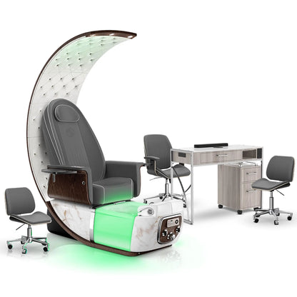 Graphite-White Moonstone-Hazel Lexor PRIVÉ Lounge Pedicure Chair and Matching PRIVÉ Nail Table Set