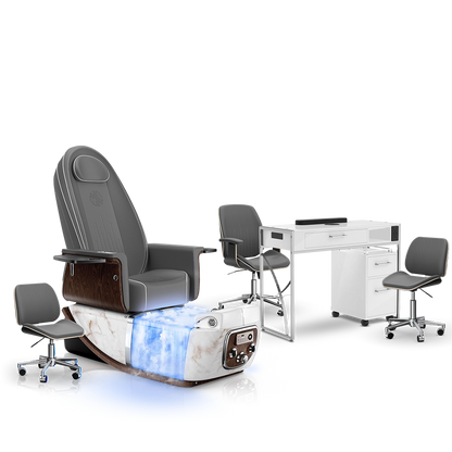 Graphite-White Moonstone-White Lexor PRIVÉ ONE Pedicure Chair with Thera-Mist and Matching PRIVÉ Nail Table Set