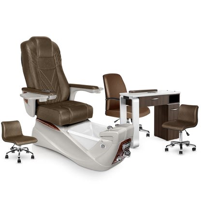 Cola-Sandstone-Dark Walnut Lexor Infinity Pedicure Chair and VM312 Nail Table Set