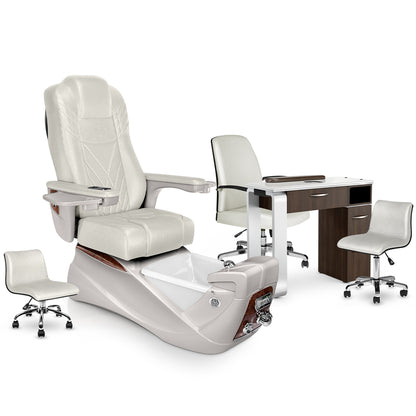 Opal-Sandstone-Dark Walnut Lexor Infinity Pedicure Chair and VM312 Nail Table Set