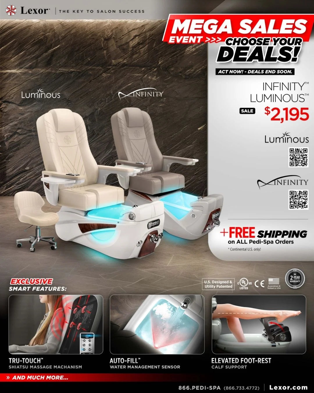 Luminous and Infinity Pedicure Chairs - Lexor Mega Sales Event