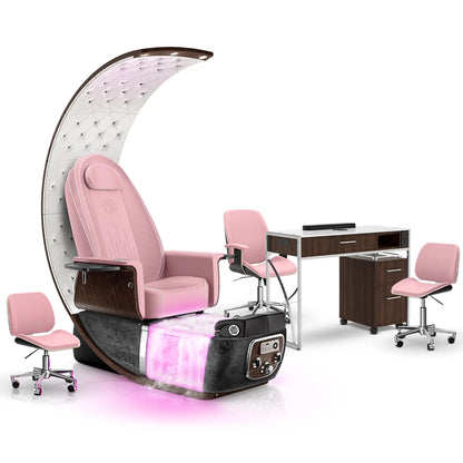 Ice Pink-Black Moonstone-Dark Walnut Lexor PRIVÉ Lounge Pedicure Chair  with Thera-Mist and Matching PRIVÉ Nail Table Set