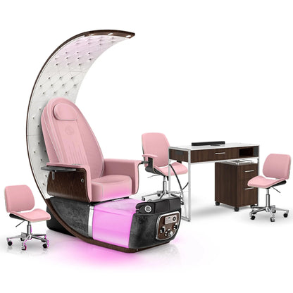 Ice Pink-Black Moonstone-Dark Walnut Lexor PRIVÉ Lounge Pedicure Chair and Matching PRIVÉ Nail Table Set
