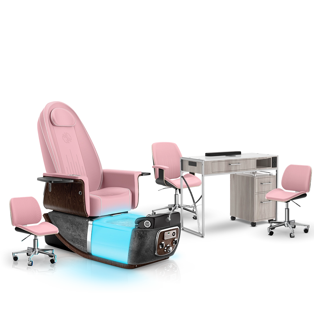 Ice Pink-Black Moonstone-Hazel Lexor PRIVÉ ONE Pedicure Chair and Matching PRIVÉ Nail Table Set