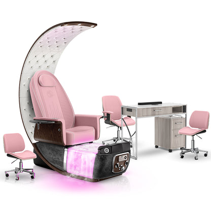 Ice Pink-Black Moonstone-Hazel Lexor PRIVÉ Lounge Pedicure Chair  with Thera-Mist and Matching PRIVÉ Nail Table Set