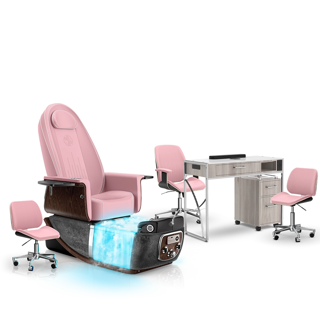 Ice Pink-Black Moonstone-Hazel Lexor PRIVÉ ONE Pedicure Chair with Thera-Mist and Matching PRIVÉ Nail Table Set