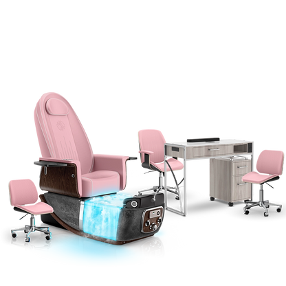 Ice Pink-Black Moonstone-Hazel Lexor PRIVÉ ONE Pedicure Chair with Thera-Mist and Matching PRIVÉ Nail Table Set