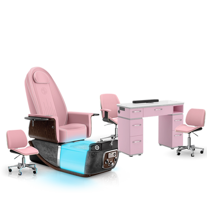 Ice Pink-Black Moonstone-Pink Lexor PRIVÉ ONE Pedicure Chair and Matching PRIVÉ Nail Table Set