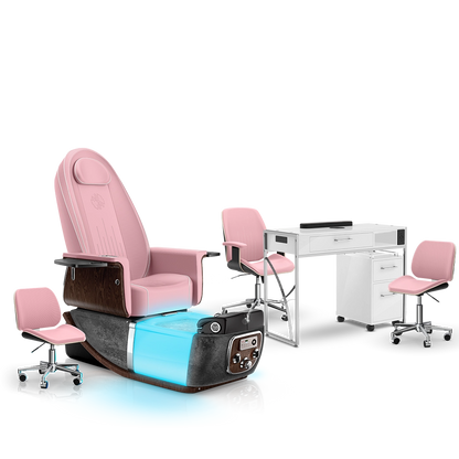Ice Pink-Black Moonstone-White Lexor PRIVÉ ONE Pedicure Chair and Matching PRIVÉ Nail Table Set