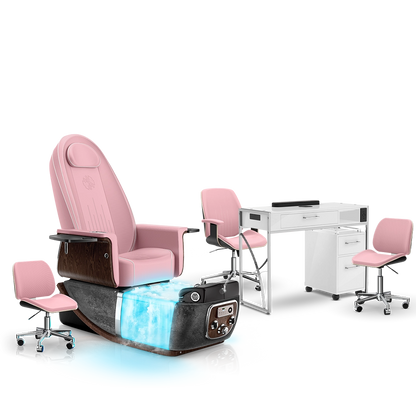 Ice Pink-Black Moonstone-White Lexor PRIVÉ ONE Pedicure Chair with Thera-Mist and Matching PRIVÉ Nail Table Set