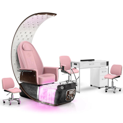 Ice Pink-Black Moonstone-White Lexor PRIVÉ Lounge Pedicure Chair  with Thera-Mist and Matching PRIVÉ Nail Table Set
