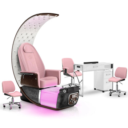 Ice Pink-Black Moonstone-White Lexor PRIVÉ Lounge Pedicure Chair and Matching PRIVÉ Nail Table Set