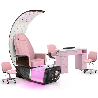 Ice Pink-Black Moonstone-Pink Lexor PRIVÉ Lounge Pedicure Chair and Matching PRIVÉ Nail Table Set