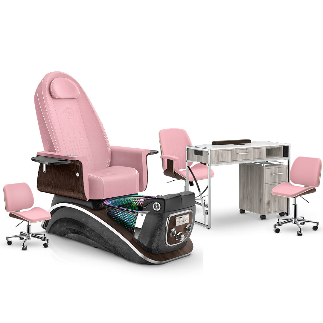 Ice Pink-Black Moonstone-Hazel Lexor Mystique Pedicure Chair and Matching Nail Table Set