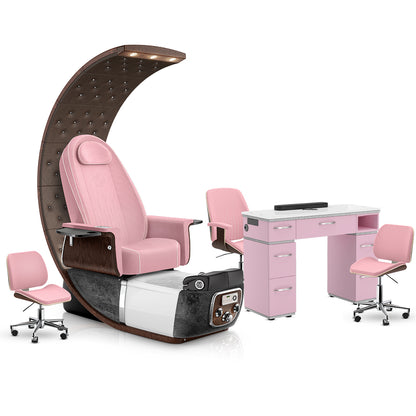 Ice Pink-Black Moonstone-Cola-Pink Lexor PRIVÉ Lounge Pedicure Chair and Matching PRIVÉ Nail Table Set