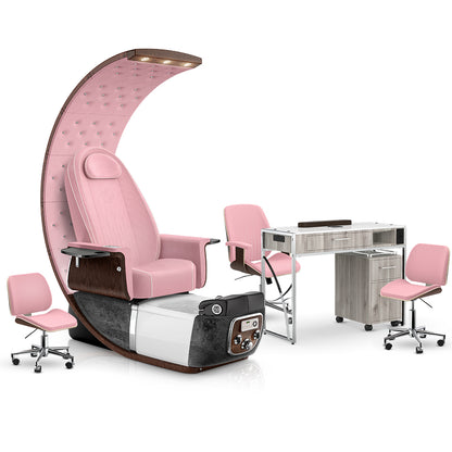 Ice Pink-Black Moonstone-Pink-Hazel Lexor PRIVÉ Lounge Pedicure Chair and Matching PRIVÉ Nail Table Set
