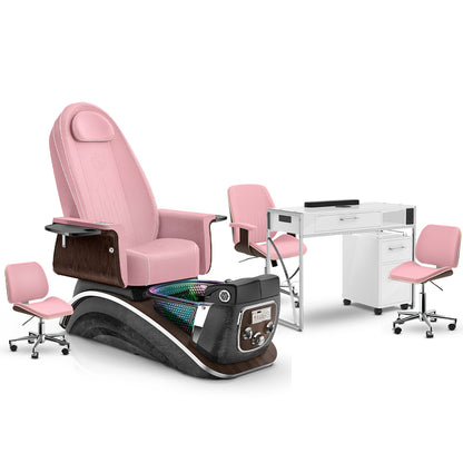 Ice Pink-Black Moonstone-White Lexor Mystique Pedicure Chair and Matching Nail Table Set