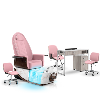 Ice Pink-White Moonstone-Hazel Lexor PRIVÉ ONE Pedicure Chair with Thera-Mist and Matching PRIVÉ Nail Table Set