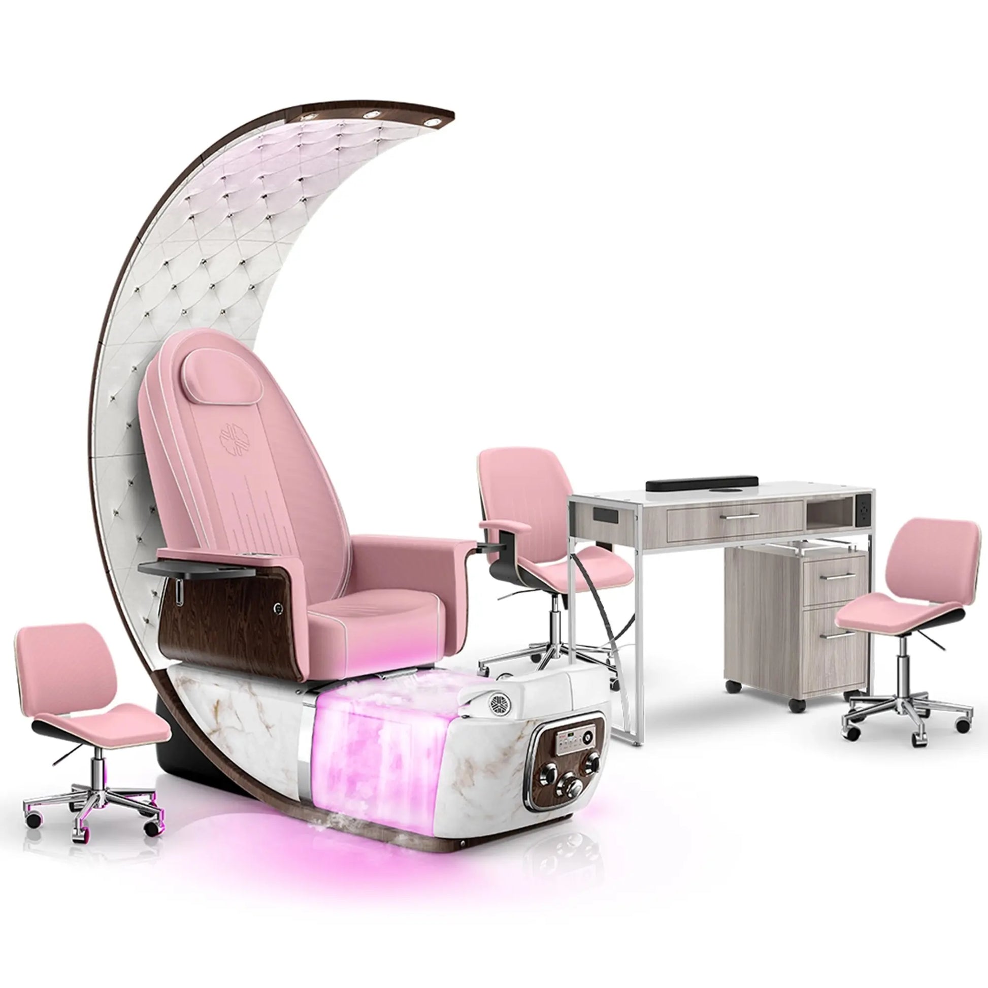 Ice Pink-White Moonstone-Hazel Lexor PRIVÉ Lounge Pedicure Chair  with Thera-Mist and Matching PRIVÉ Nail Table Set