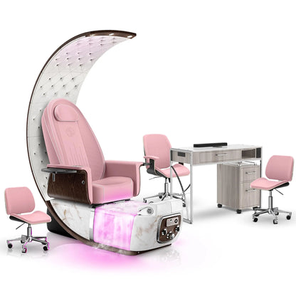 Ice Pink-White Moonstone-Hazel Lexor PRIVÉ Lounge Pedicure Chair  with Thera-Mist and Matching PRIVÉ Nail Table Set