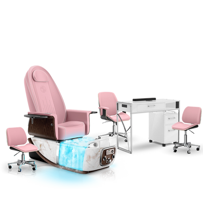 Ice Pink-White Moonstone-White Lexor PRIVÉ ONE Pedicure Chair with Thera-Mist and Matching PRIVÉ Nail Table Set