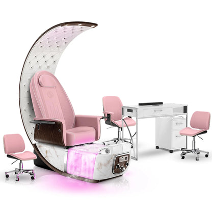 Ice Pink-White Moonstone-White Lexor PRIVÉ Lounge Pedicure Chair  with Thera-Mist and Matching PRIVÉ Nail Table Set