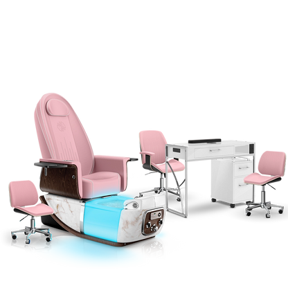 Ice Pink-White Moonstone-White Lexor PRIVÉ ONE Pedicure Chair and Matching PRIVÉ Nail Table Set