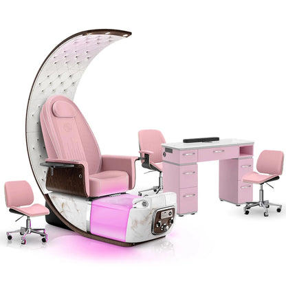 Ice Pink-White Moonstone-Pink Lexor PRIVÉ Lounge Pedicure Chair and Matching PRIVÉ Nail Table Set