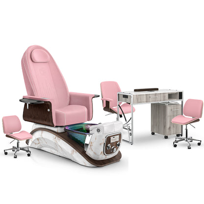 Ice Pink-White Moonstone-Hazel Lexor Mystique Pedicure Chair and Matching Nail Table Set