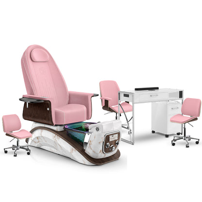 Ice Pink-White Moonstone-White Lexor Mystique Pedicure Chair and Matching Nail Table Set