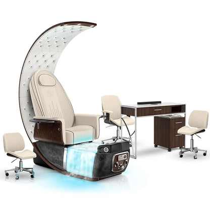 Ivory-Black Moonstone-Dark Walnut Lexor PRIVÉ Lounge Pedicure Chair with Thera-Mist and Matching PRIVÉ Nail Table Set