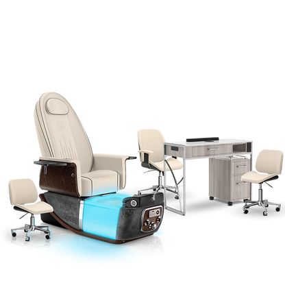 Ivory-Black Moonstone-Hazel Lexor PRIVÉ ONE Pedicure Chair and Matching PRIVÉ Nail Table Set
