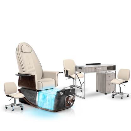 Ivory-Black Moonstone-Hazel Lexor PRIVÉ ONE Pedicure Chair with Thera-Mist and Matching PRIVÉ Nail Table Set