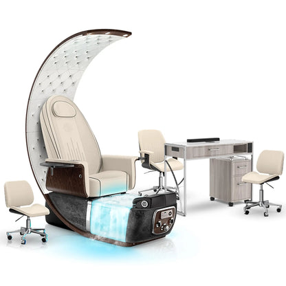 Ivory-Black Moonstone-Hazel Lexor PRIVÉ Lounge Pedicure Chair with Thera-Mist and Matching PRIVÉ Nail Table Set