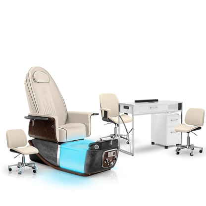 Ivory-Black Moonstone-White Lexor PRIVÉ ONE Pedicure Chair and Matching PRIVÉ Nail Table Set