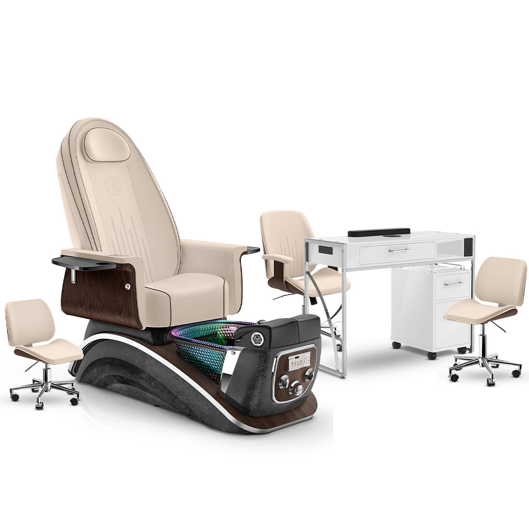 Ivory-Black Moonstone-White Lexor Mystique Pedicure Chair and Matching Nail Table Set